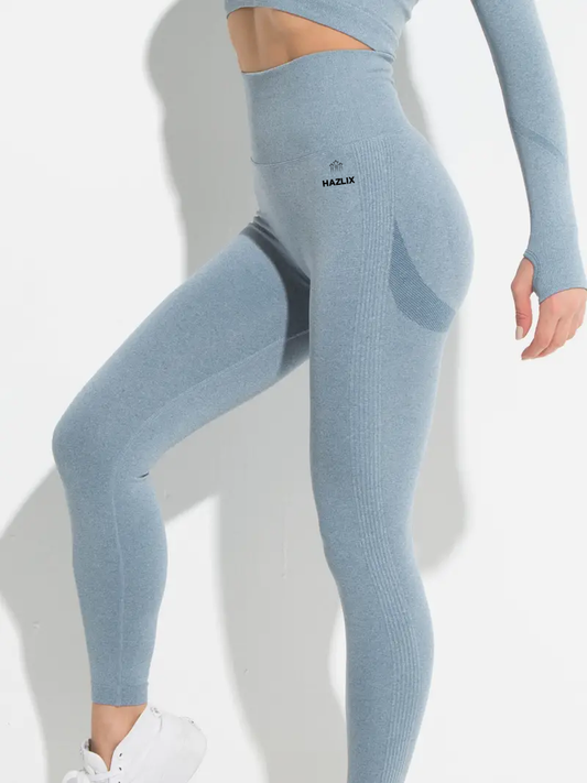 High Waisted Seamless Leggings - Blue